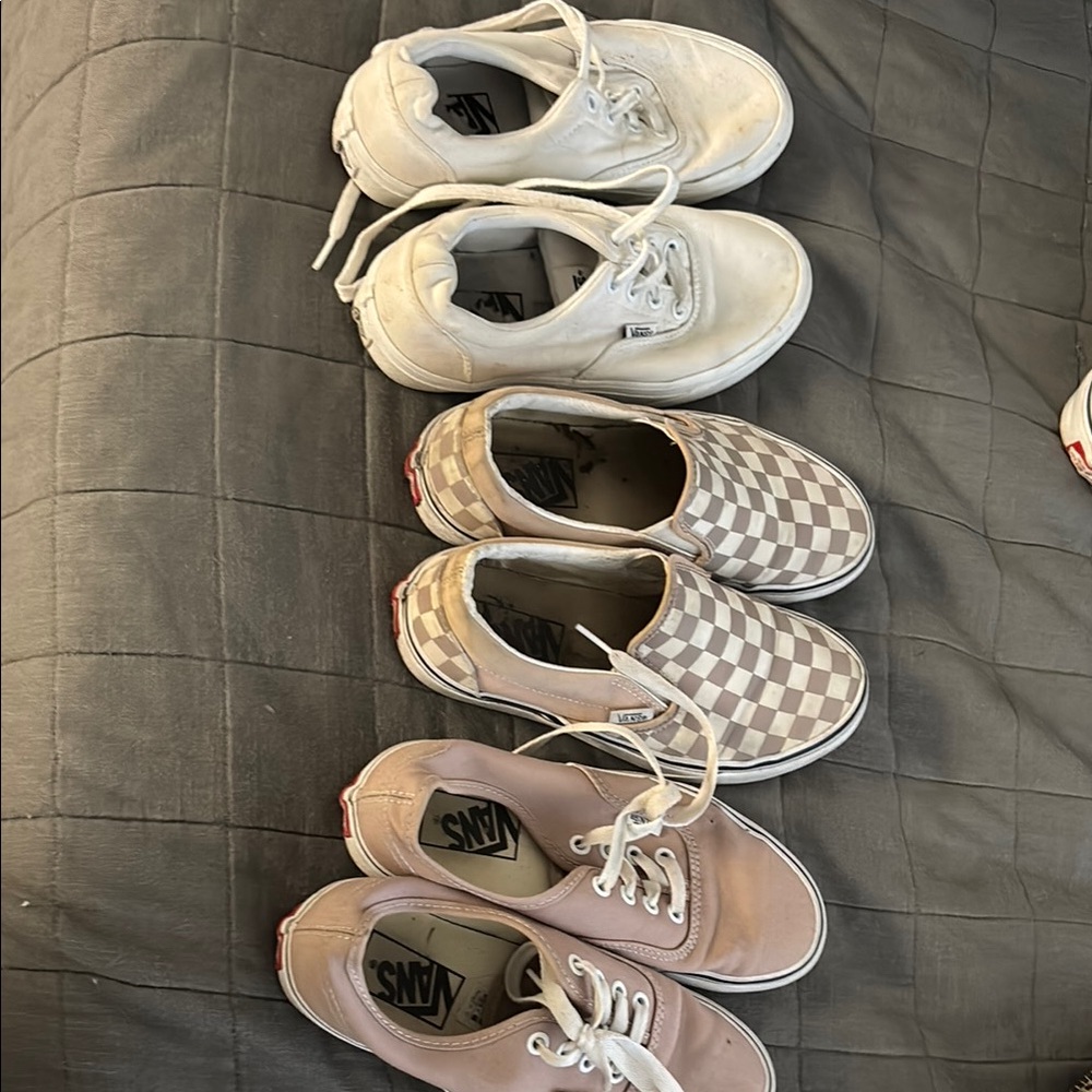 Vans Collection - White, Checkered, and Pink Sneakers